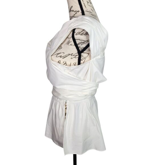 TANYA TAYLOR Top Womens 8 White Sleeveless Cutout Wrap Shirt Tie Office Siren - Picture 3 of 12